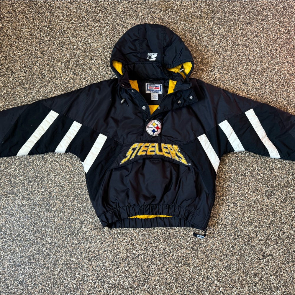 Pittsburgh Steelers 90s Starter Jacket Puffer 1/4 zip VTG spellout sz M